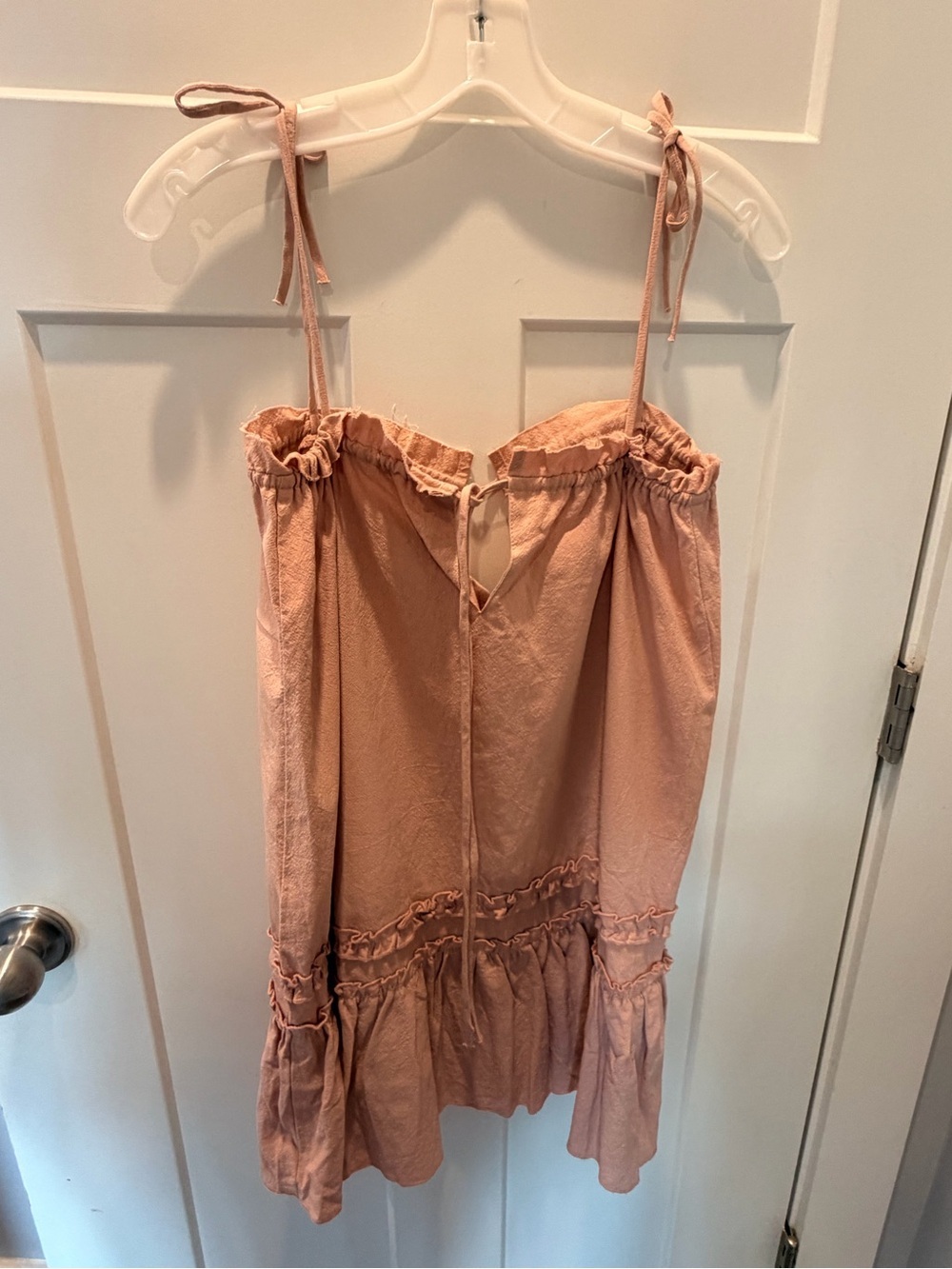 Polly Dusty Rose Cotton Tie Strap Ruffle Sundress Size 4 Cottagecore